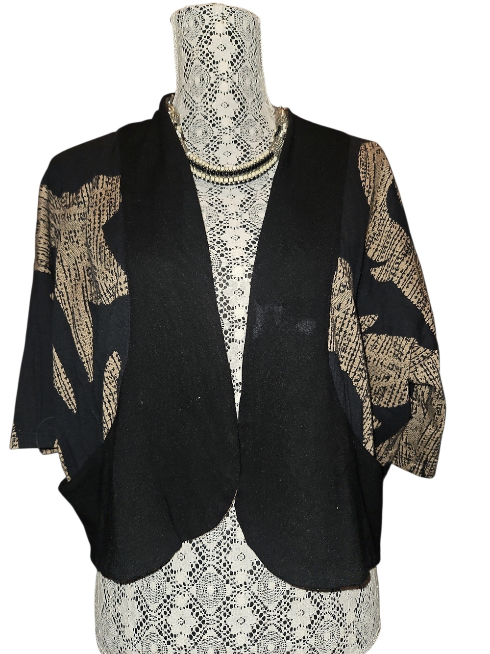 Alambika Lagenlook Abstract Rounded Open-Front Cardigan